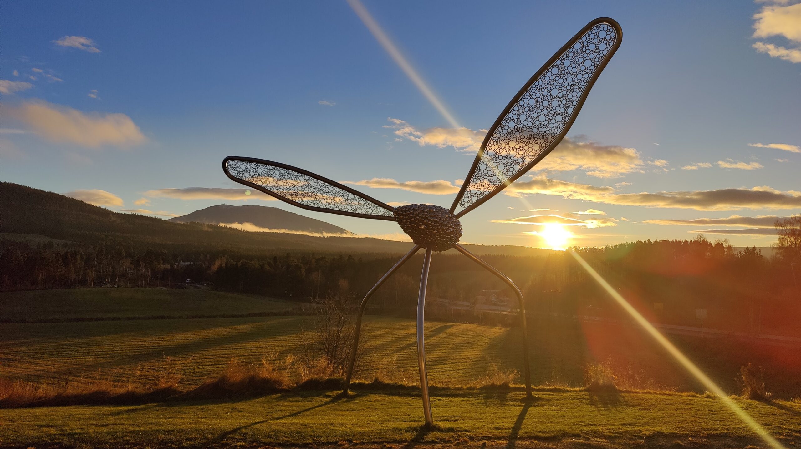 Skulpturen Flygare som står utenfor Nord-Østerdal videregående skole